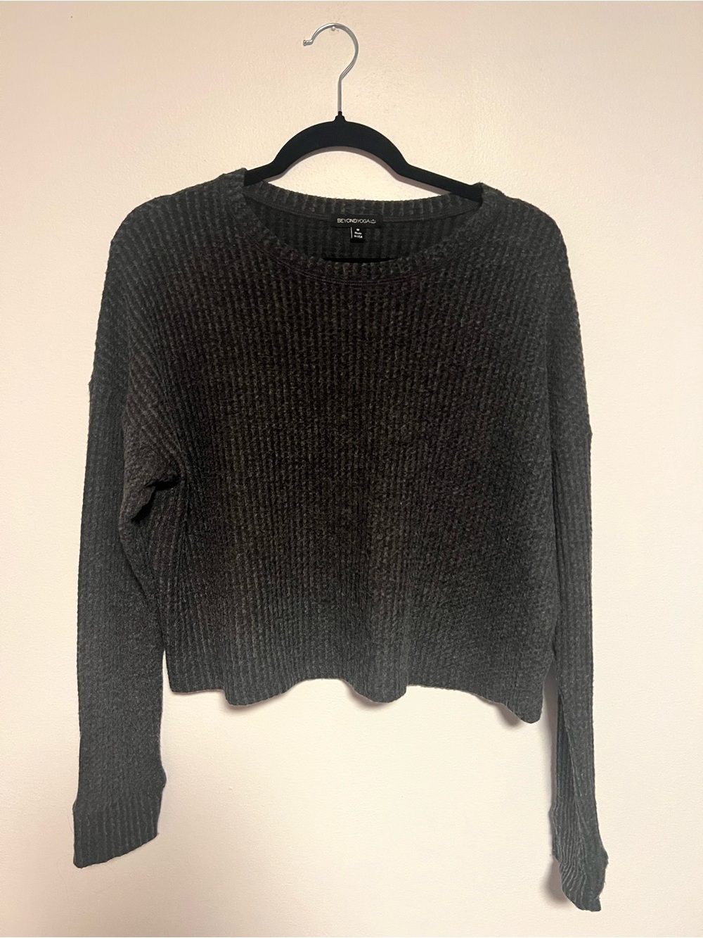 Beyond Yoga Charcoal Ribbed Crewneck Sweater